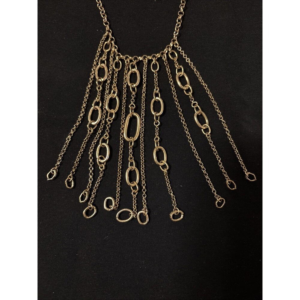 Cato C1946 Signed 15” Goldtone Fringe Style Necklace Links And Chain - Picture 2 of 5